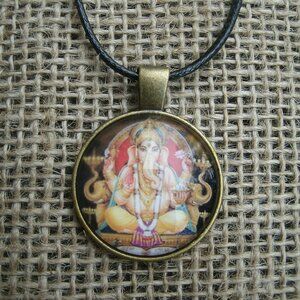 Ganesha Glass Cabochon Pendant Necklace